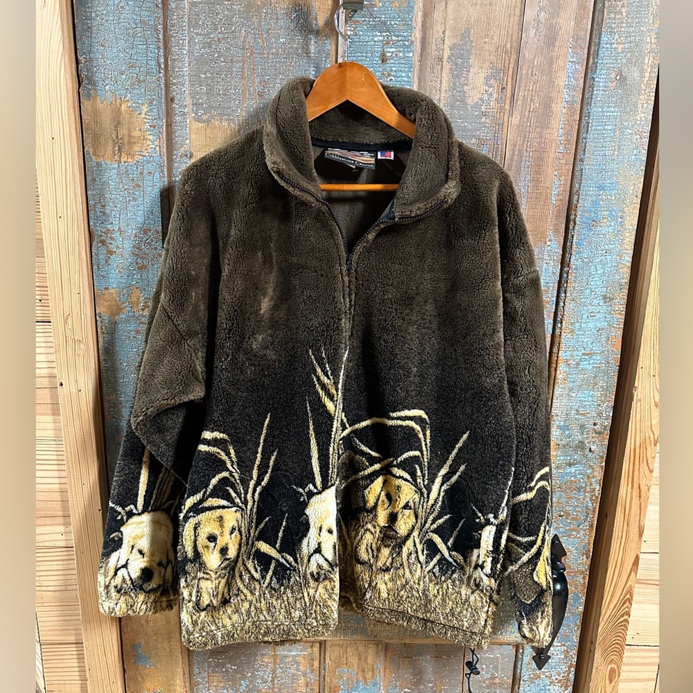 Cobblestone Canyon Lab Puppies Zip Up Fleece Large Vintage USA